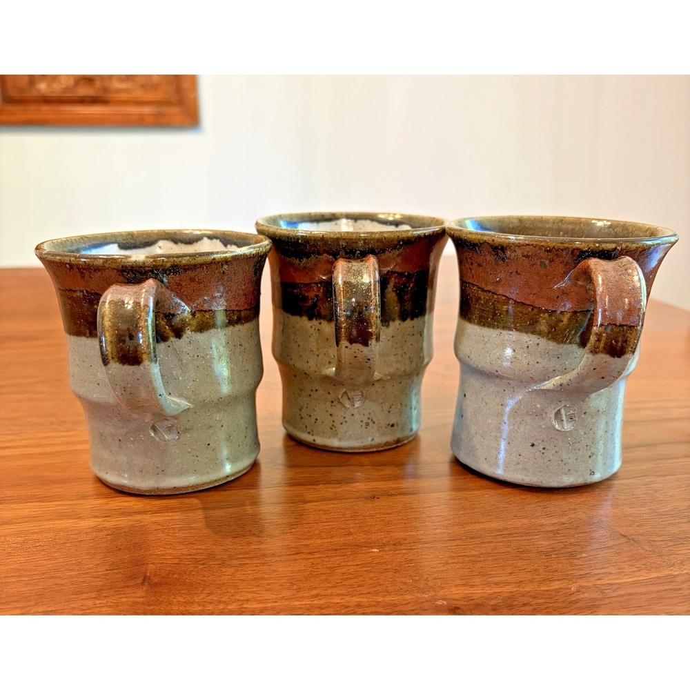 3 Studio Art Pottery Stoneware Mug Hand Thrown Cup - Picture 2 of 9